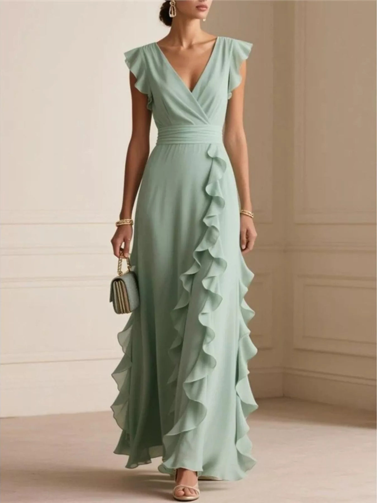 Ruffled Surplice Maxi Dress