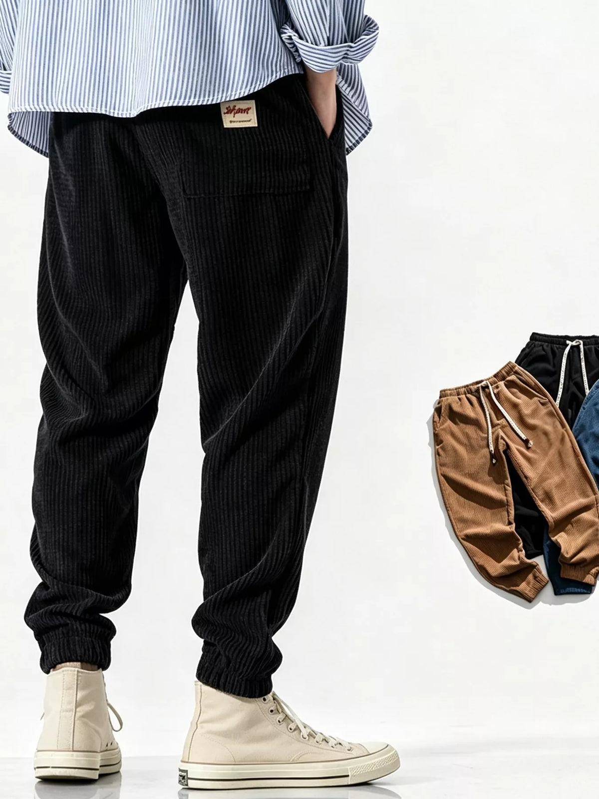 Men's Plus Size Corduroy Joggers with Elastic Cuffs