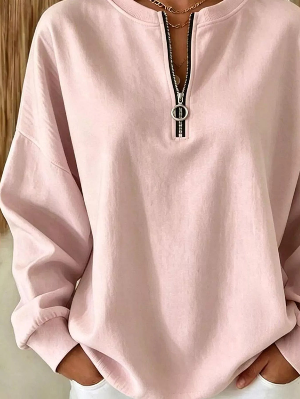Quarter-Zip Dropped Shoulder Sweatshirt - Lilixa.store