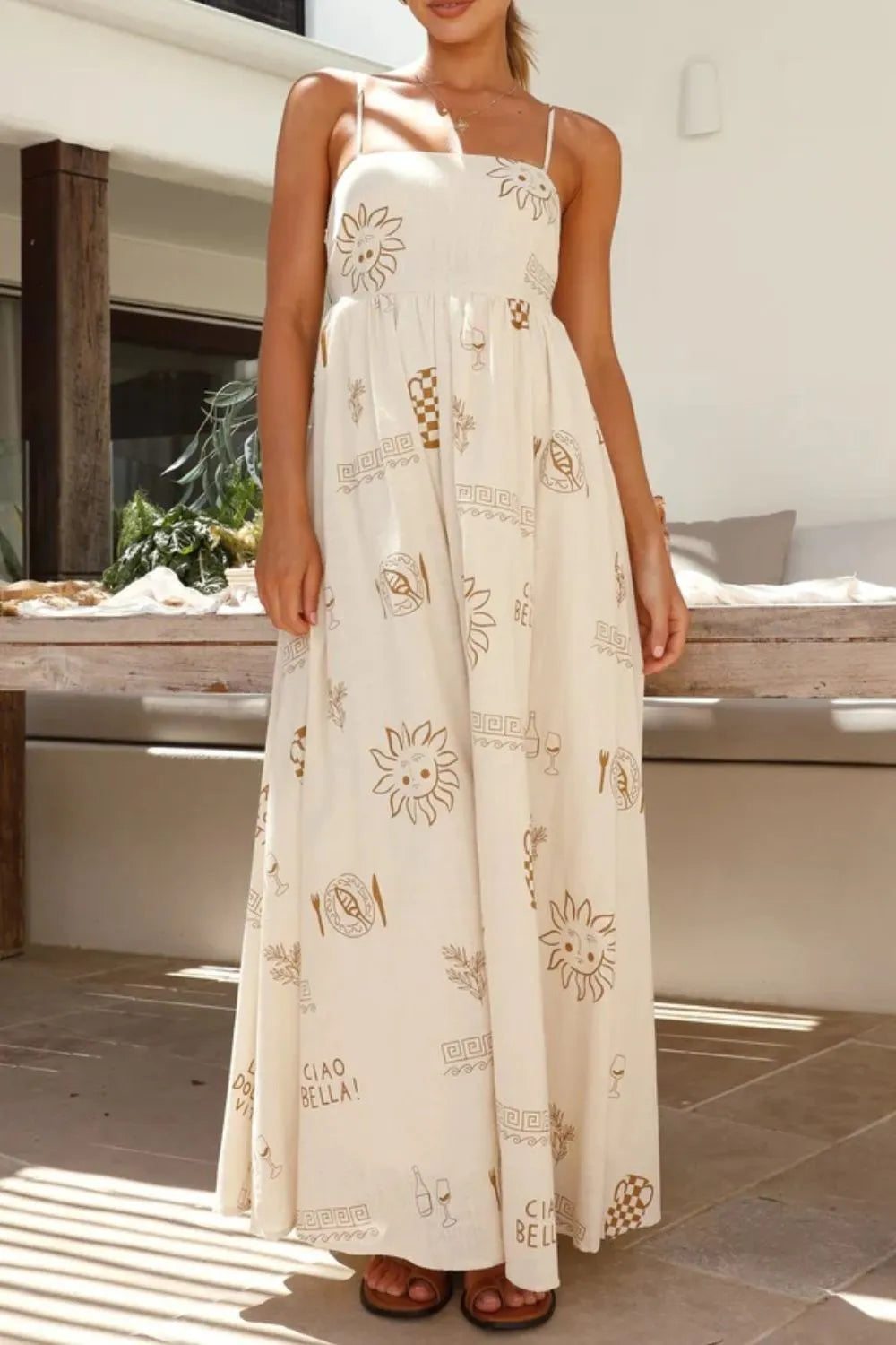 Printed Square Neck Maxi Cami Dress - Lilixa.store