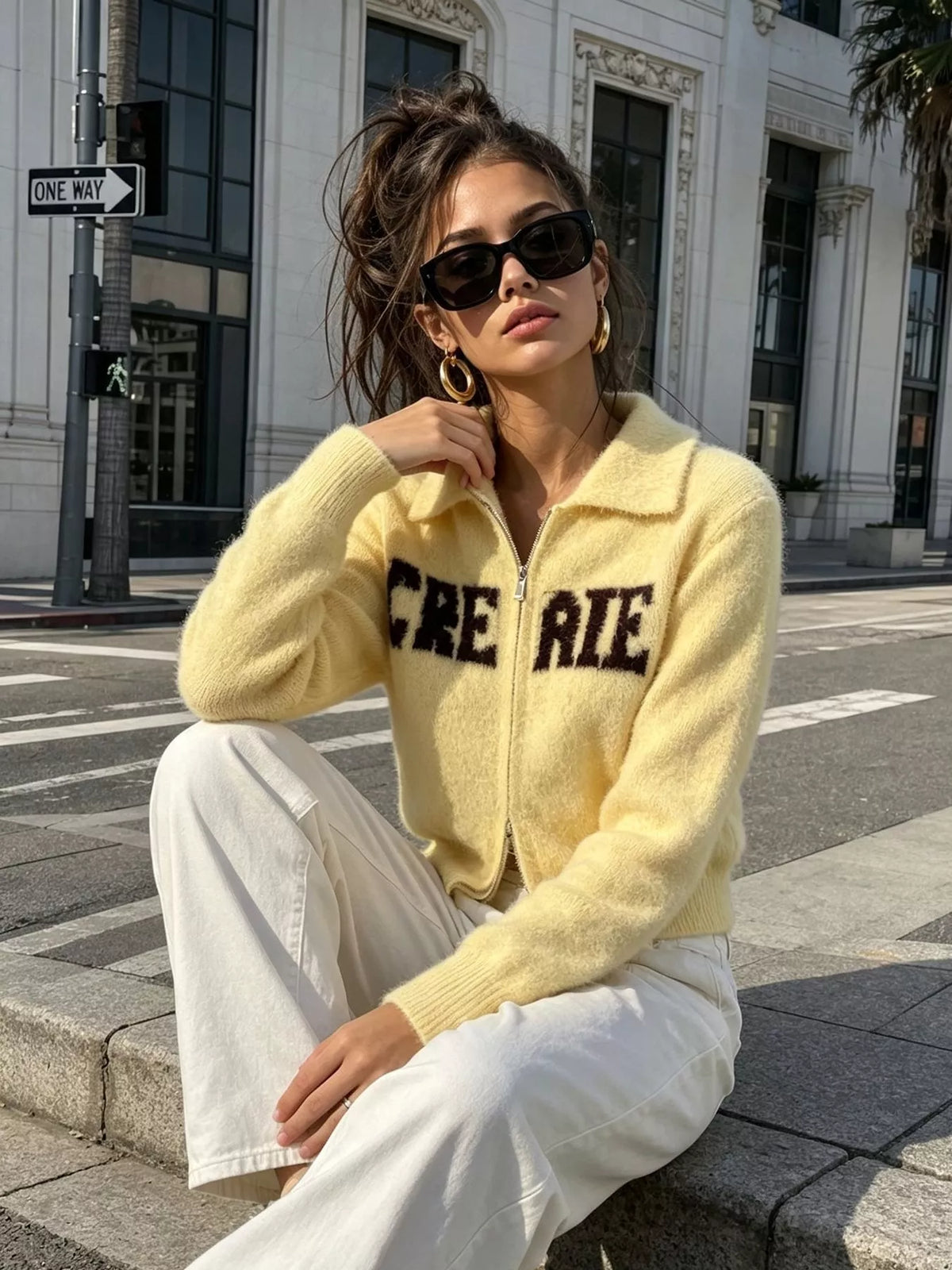 Fuzzy Letter Zip-Up Cardigan, view 24