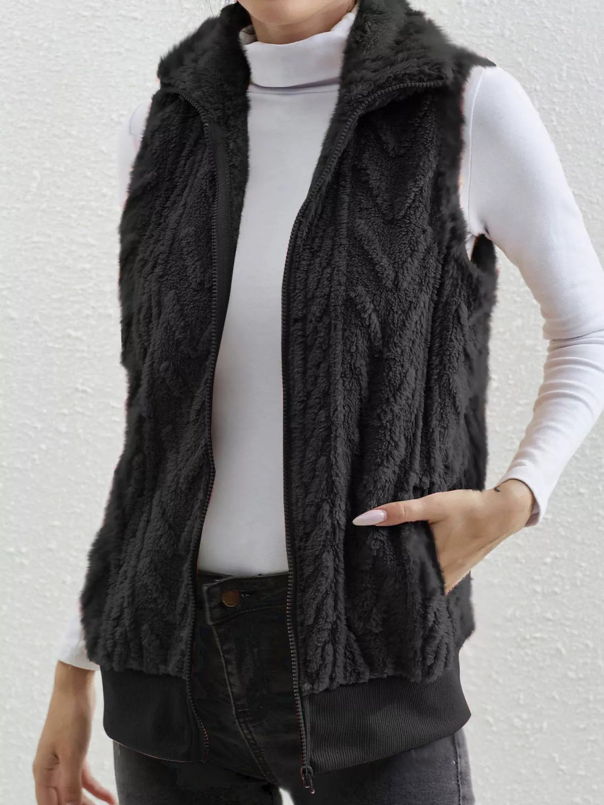 Full Size Cozy Faux Fur Zip-Up Vest Coat Plus Size - Lilixa.store