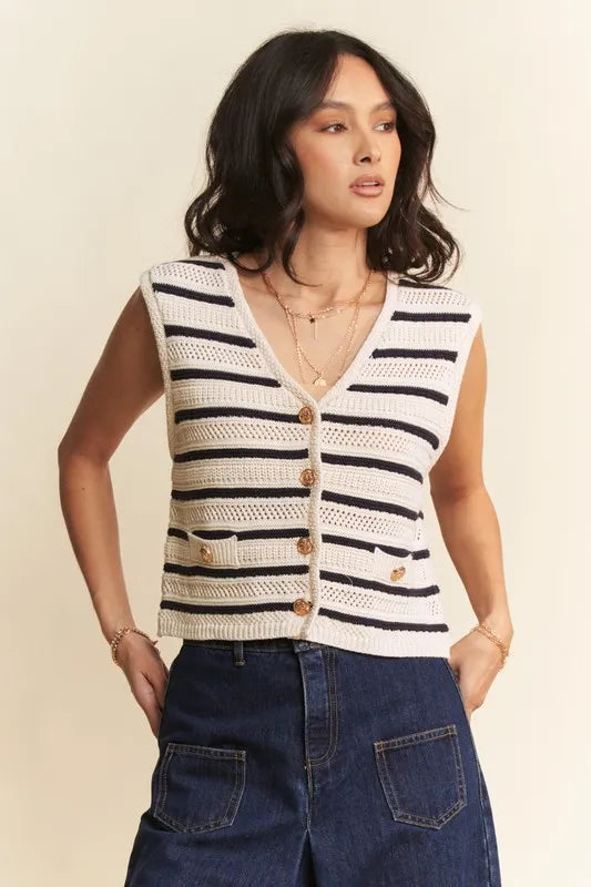 Davi & Dani Sleeveless Cropped Striped Sweater Knit Vest Top - Lilixa.store