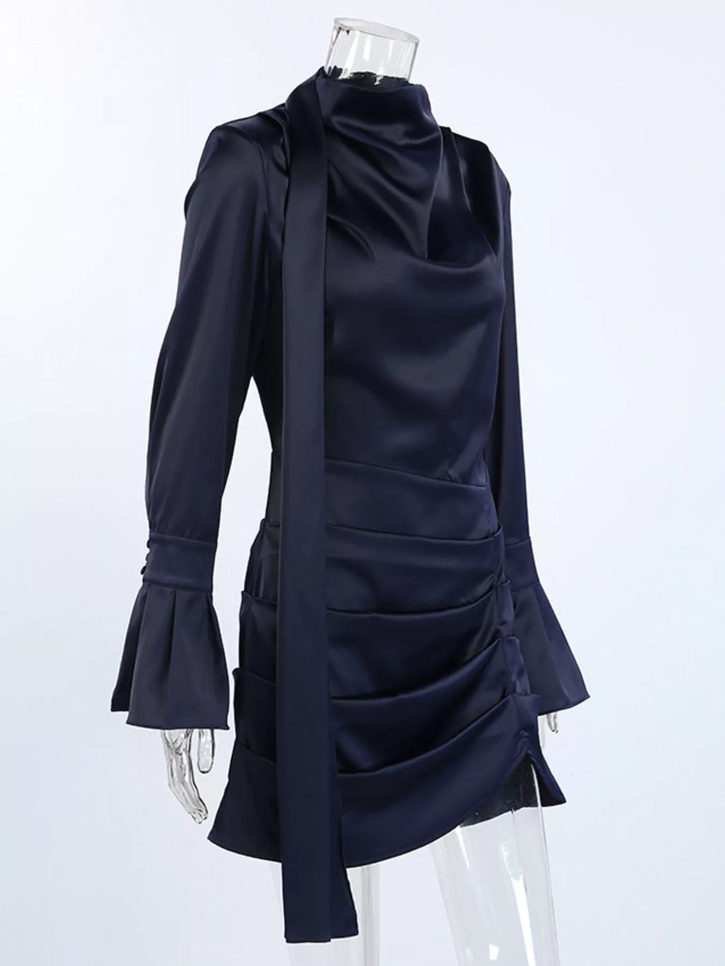 Mock Neck Flounce Sleeve Dress - Lilixa.store