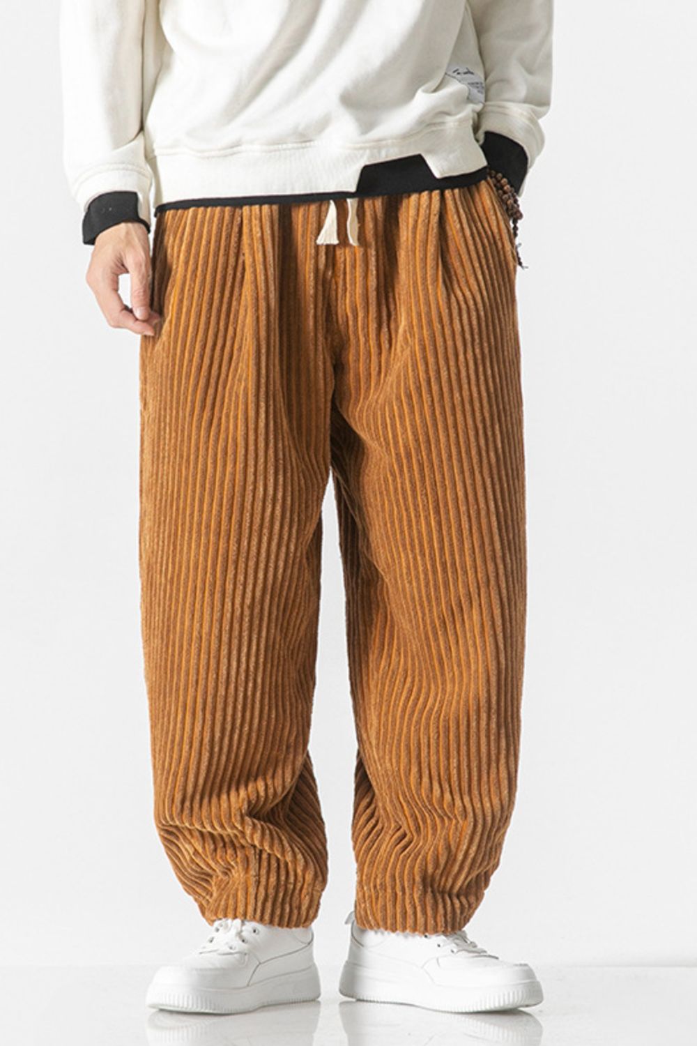 Men's Plus Size Corduroy Wide Leg Casual Pants in Orange