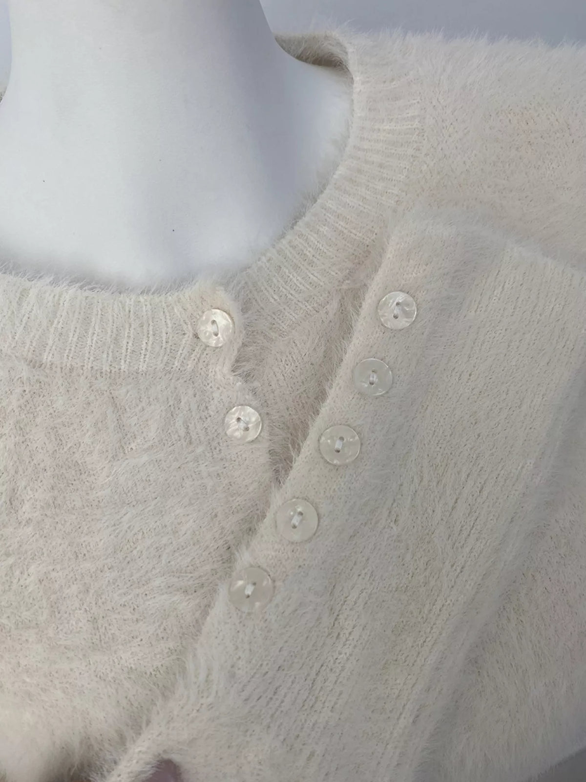 Soft Fuzzy Button-Down Cropped Cardigan, view 8