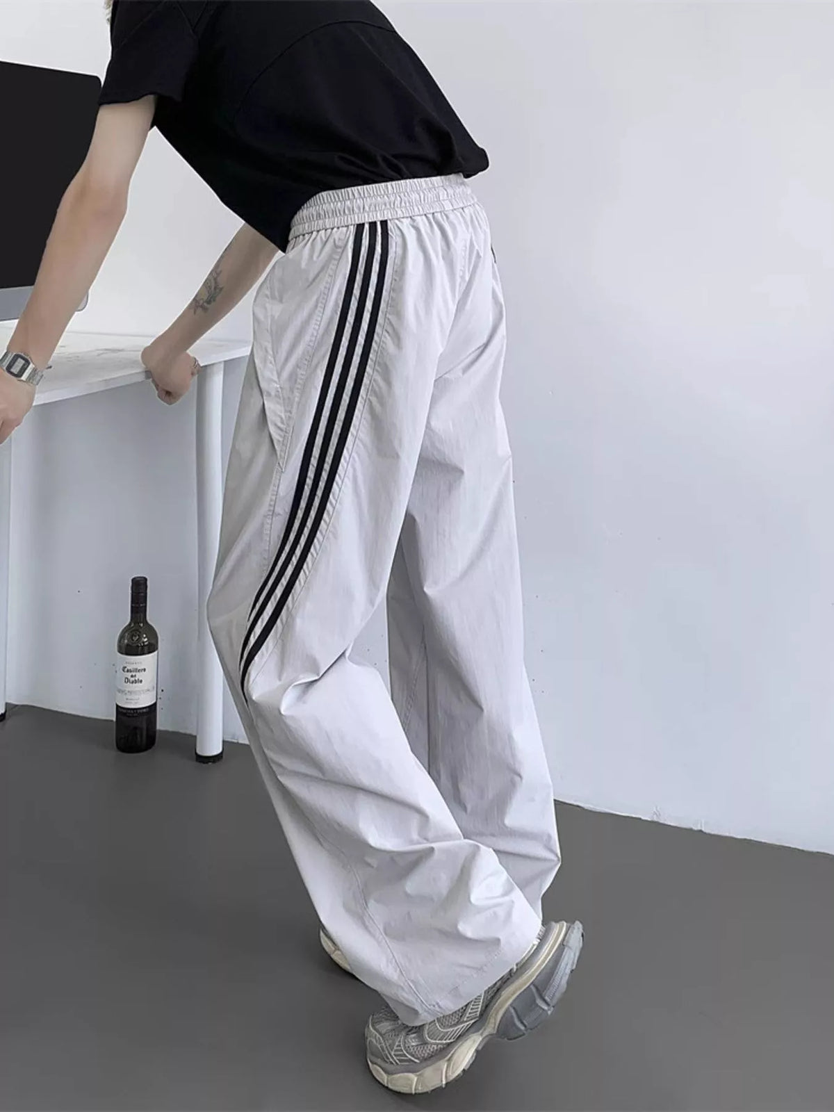 Men's Full Size Striped Wide Leg Pants Plus Size, view 4