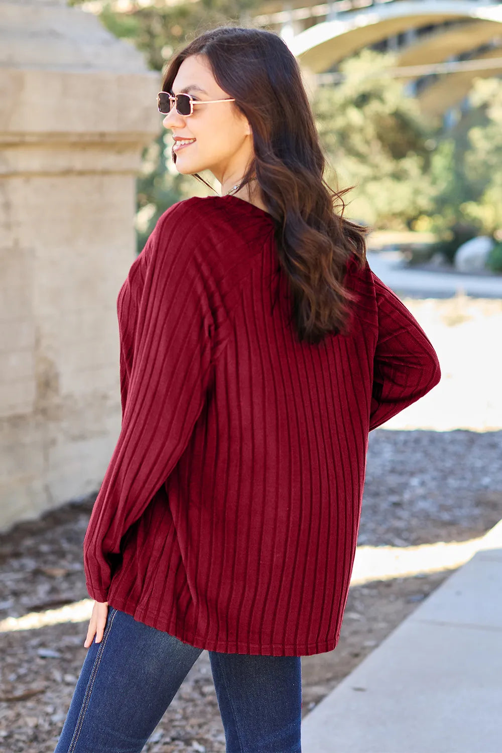 Basic Bae Full Size Ribbed Round Neck Long Sleeve Knit Top - Lilixa.store