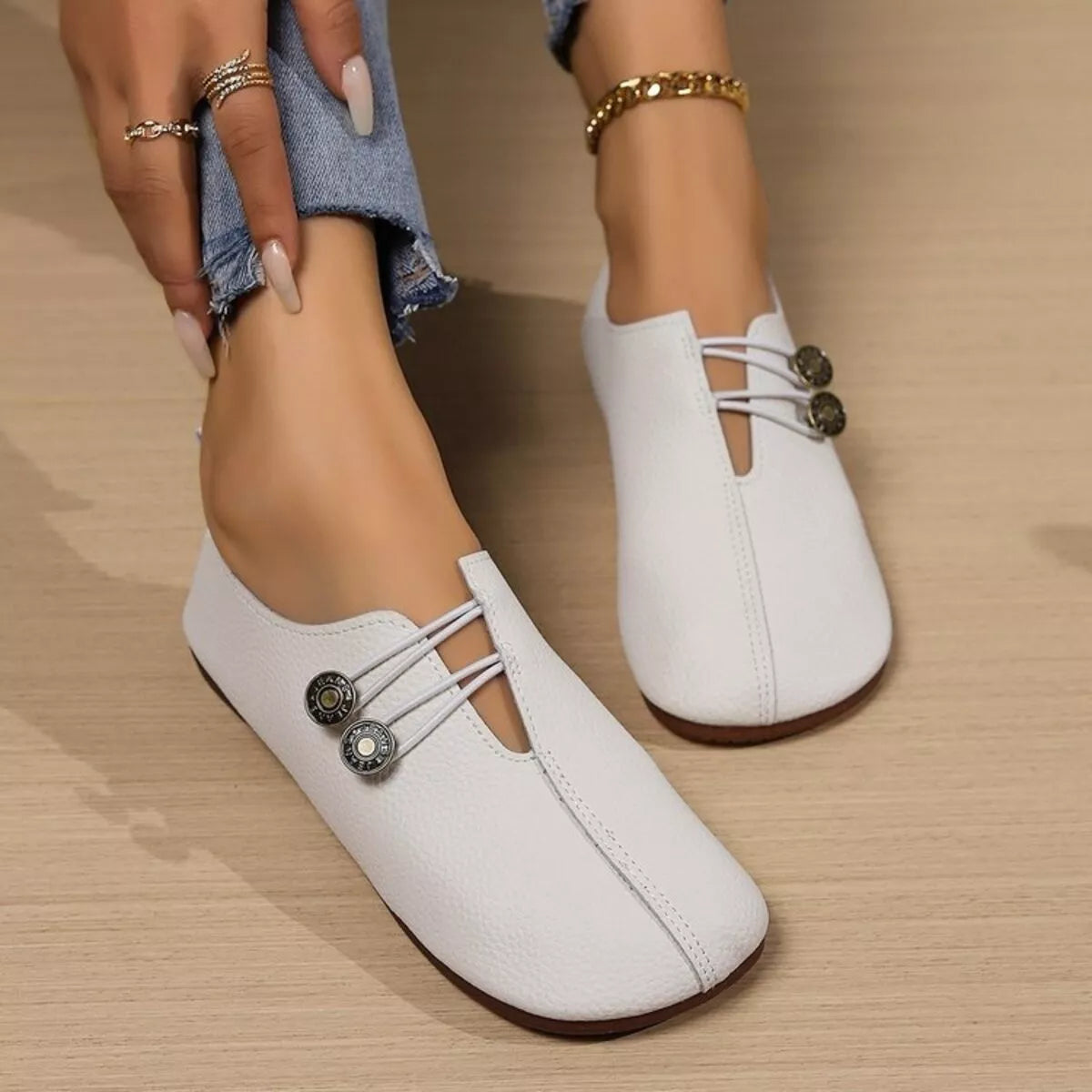 Casual Button Detail Slip-Ons, view 4