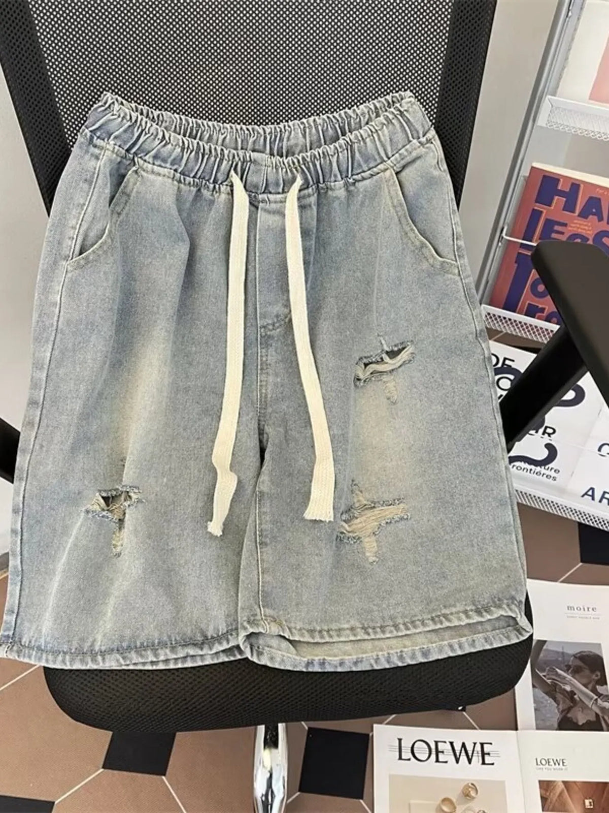 Men's Full Size Distressed Drawstring Denim Shorts Plus Size - Lilixa.store