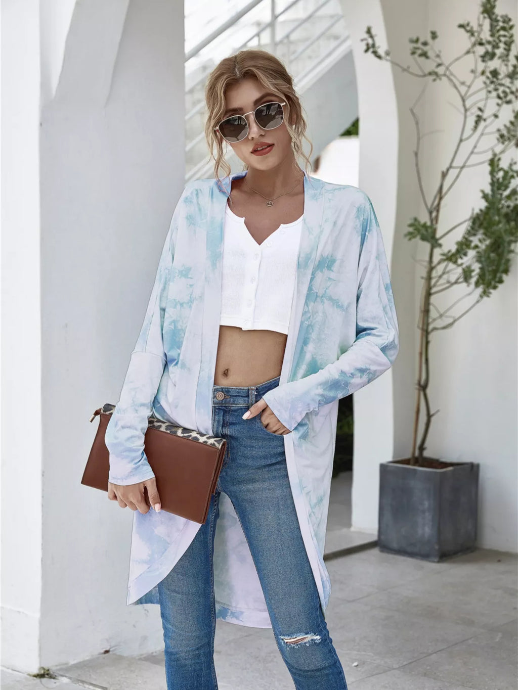 Tie-Dye Oversized Open Front Cardigan - Lilixa.store