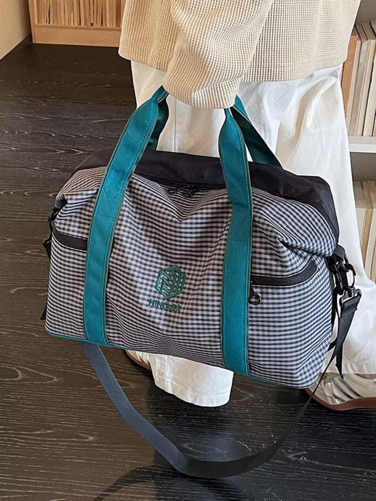 Plaid Oxford Cloth Travel Bag, view 7