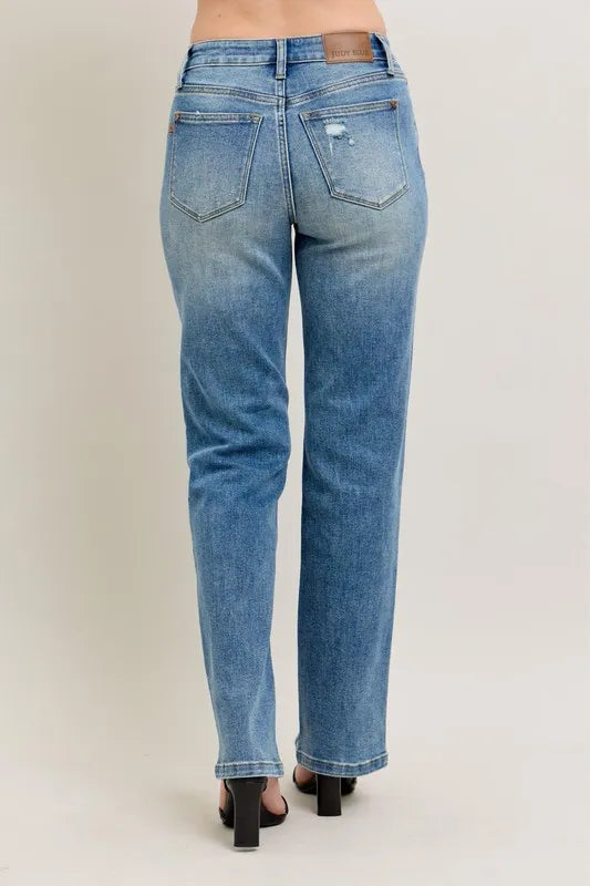 Judy Blue Full Size High Waist Vintage Wash Front Seam & Slit Straight Plus Size - Lilixa.store