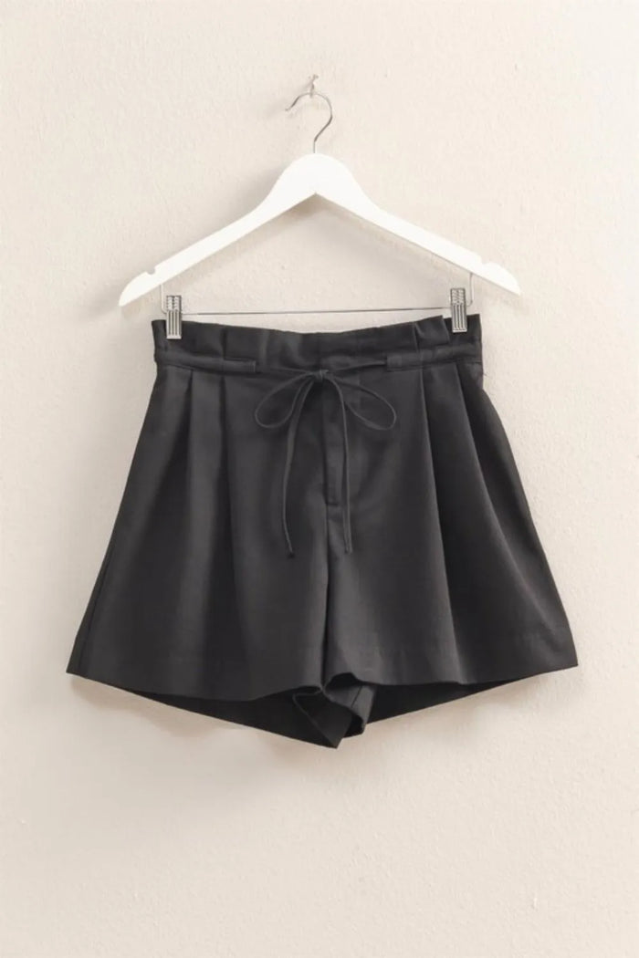 HYFVE High-Waisted Washed Twill Paperbag Shorts in Black