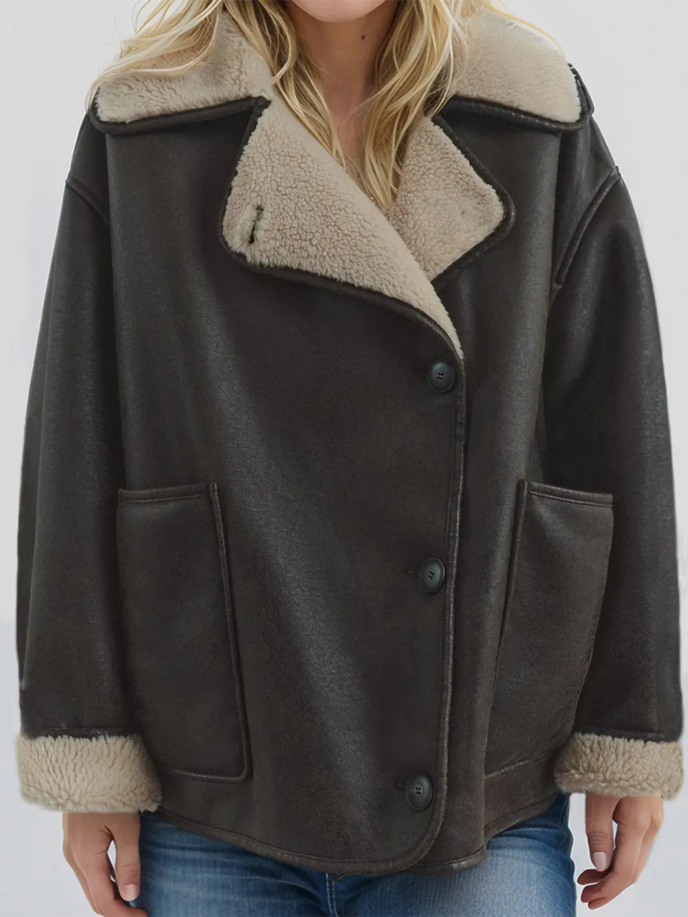 Collared Neck Long Sleeve Plush Jacket, view 3
