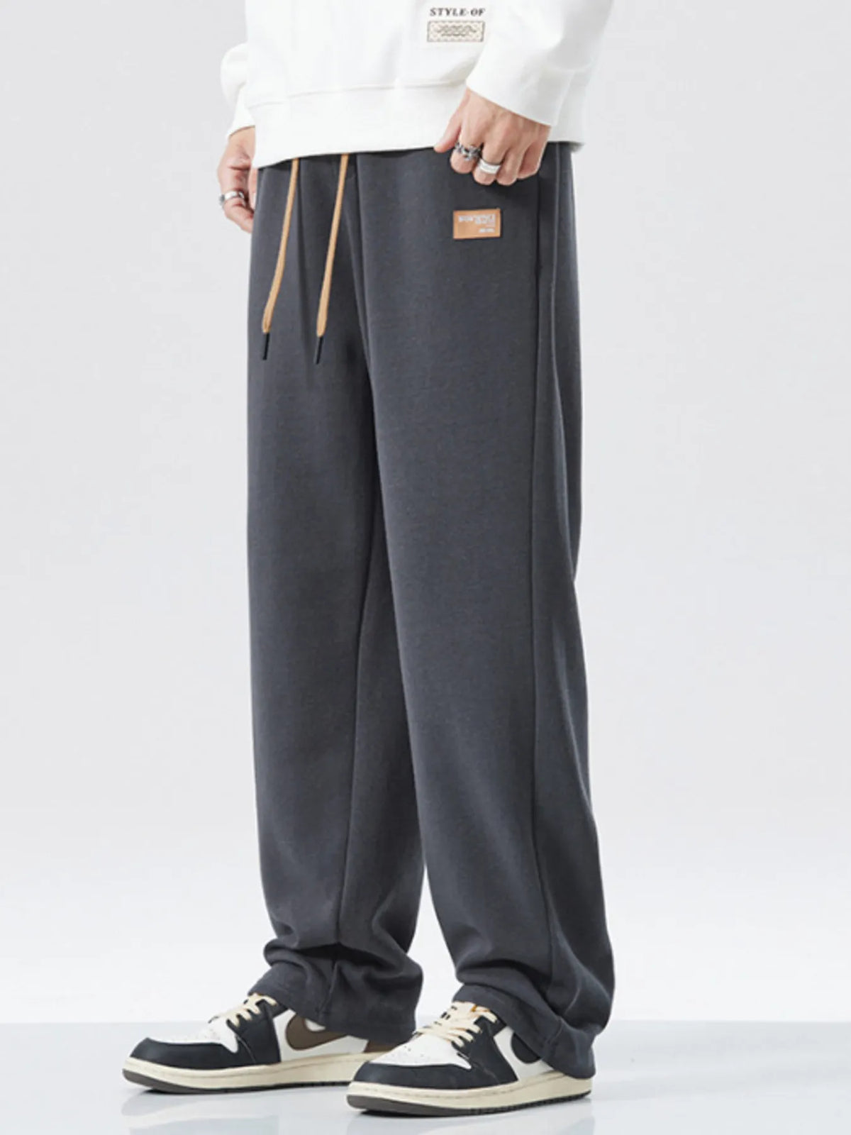 Men's Full Size Drawstring Wide Leg Pants Plus Size in Dark Gray