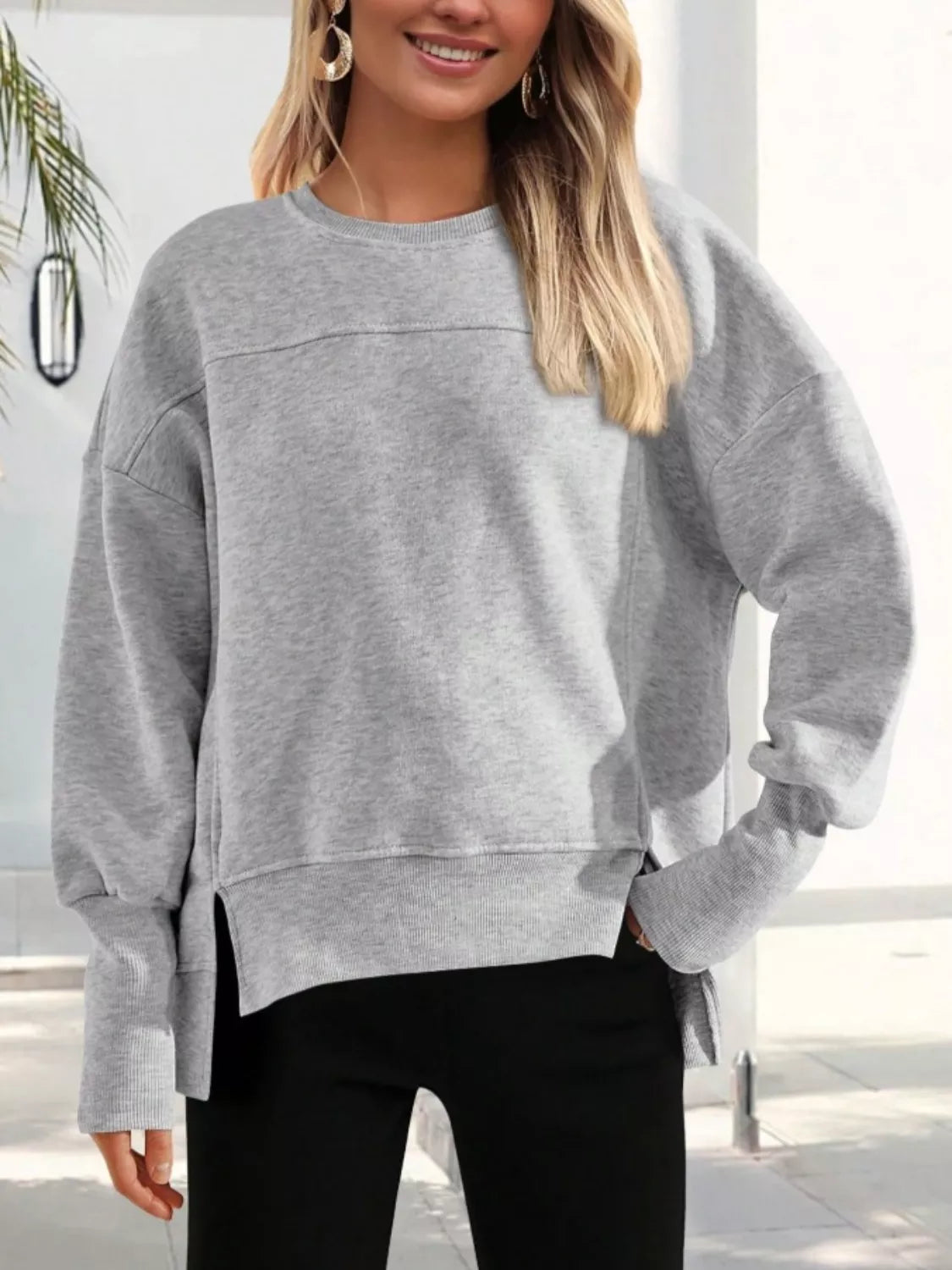 Casual Loose Side Slit Sweatshirt - Lilixa.store