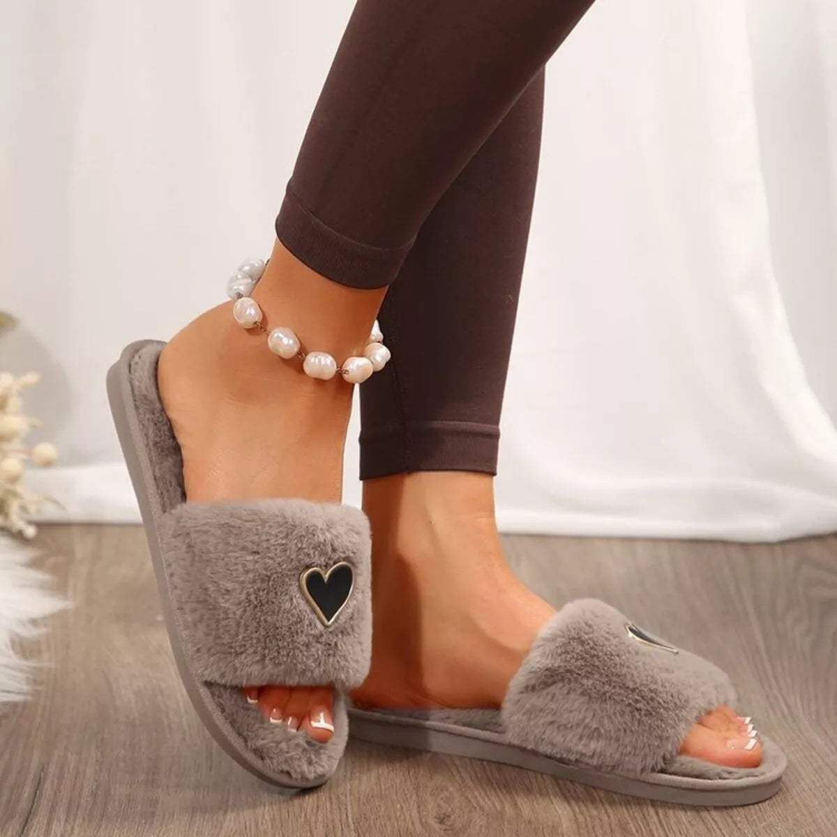 Heart Open Toe Flats Slippers - Lilixa.store