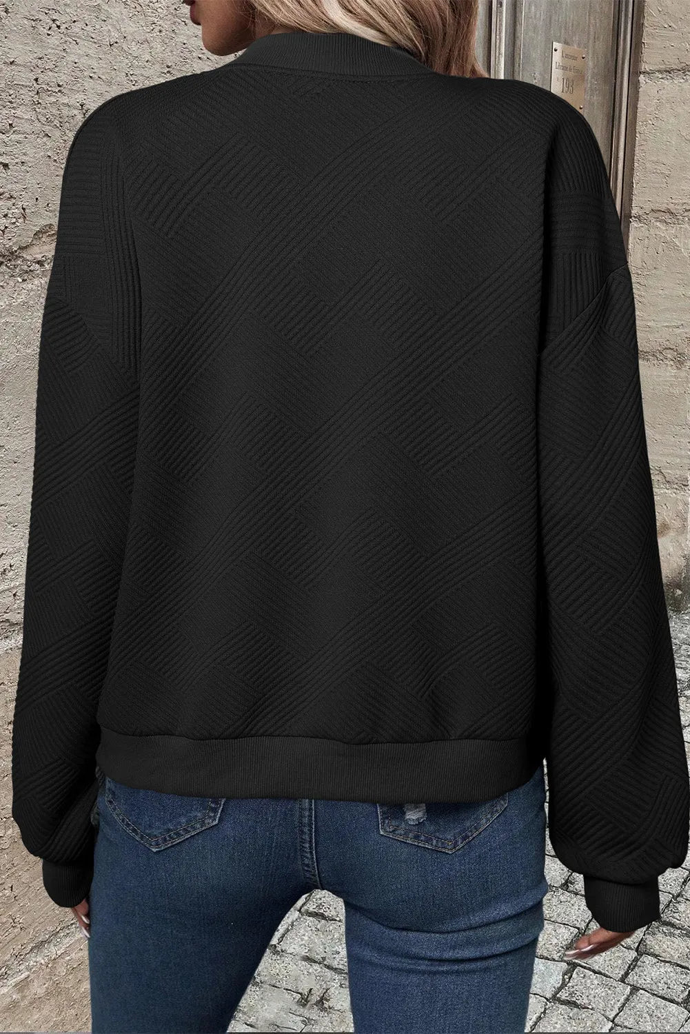 Textured Zip Up Baseball Collar Jacket, view 2