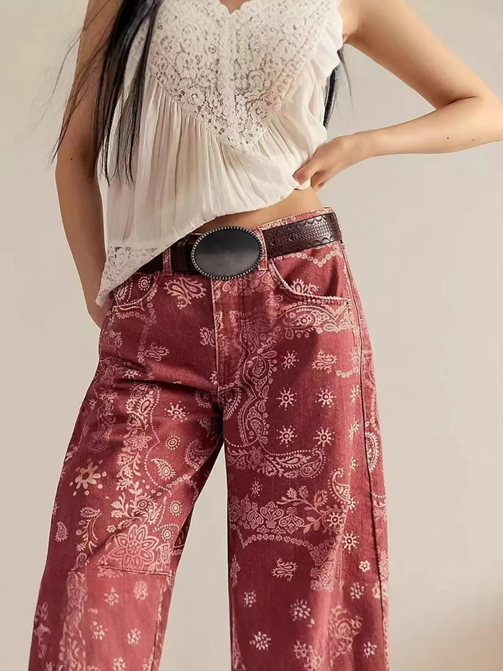 Printed Wide-Leg Jeans - Lilixa.store