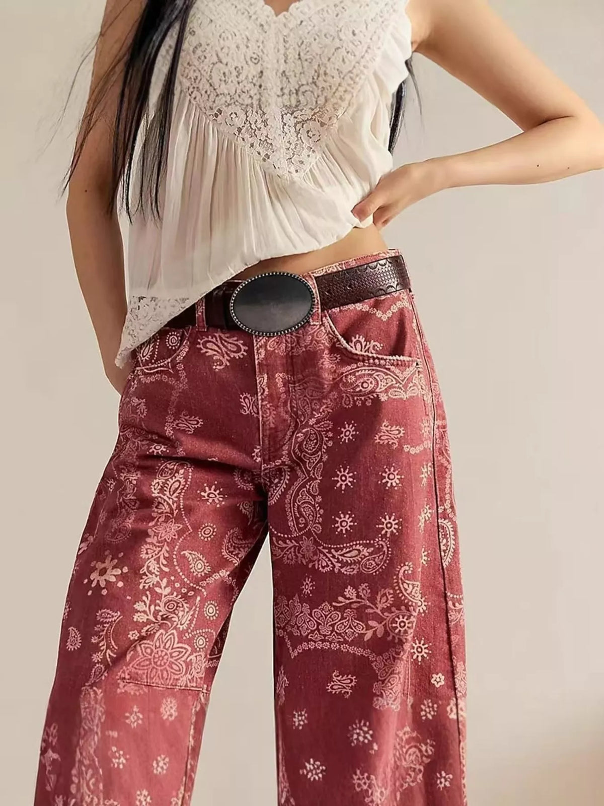 Printed Wide-Leg Jeans - Lilixa.store