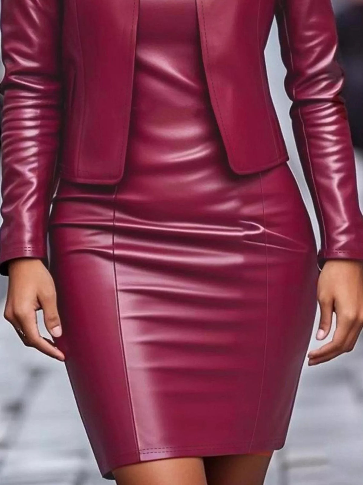Open Front Leather Jacket & Dress Set, view 6