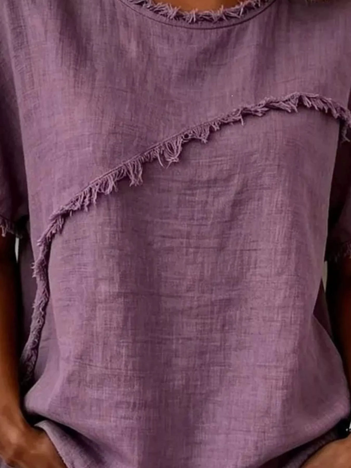 Full Size Frayed Hem Short Sleeve Top Plus Size - Lilixa.store