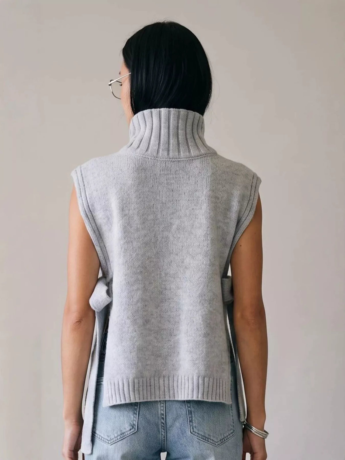 Turtleneck Side-Tie Knit Sweater Vest