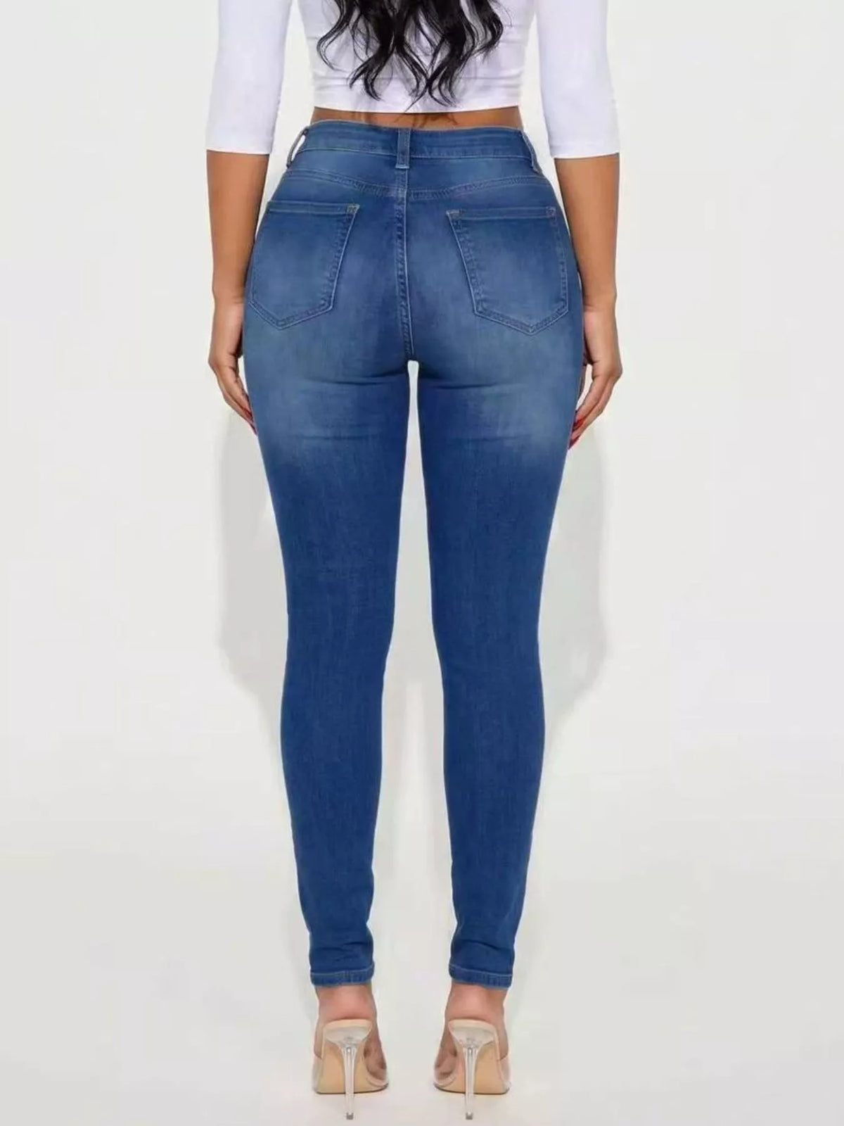 High-Waisted Distressed Skinny Jeans