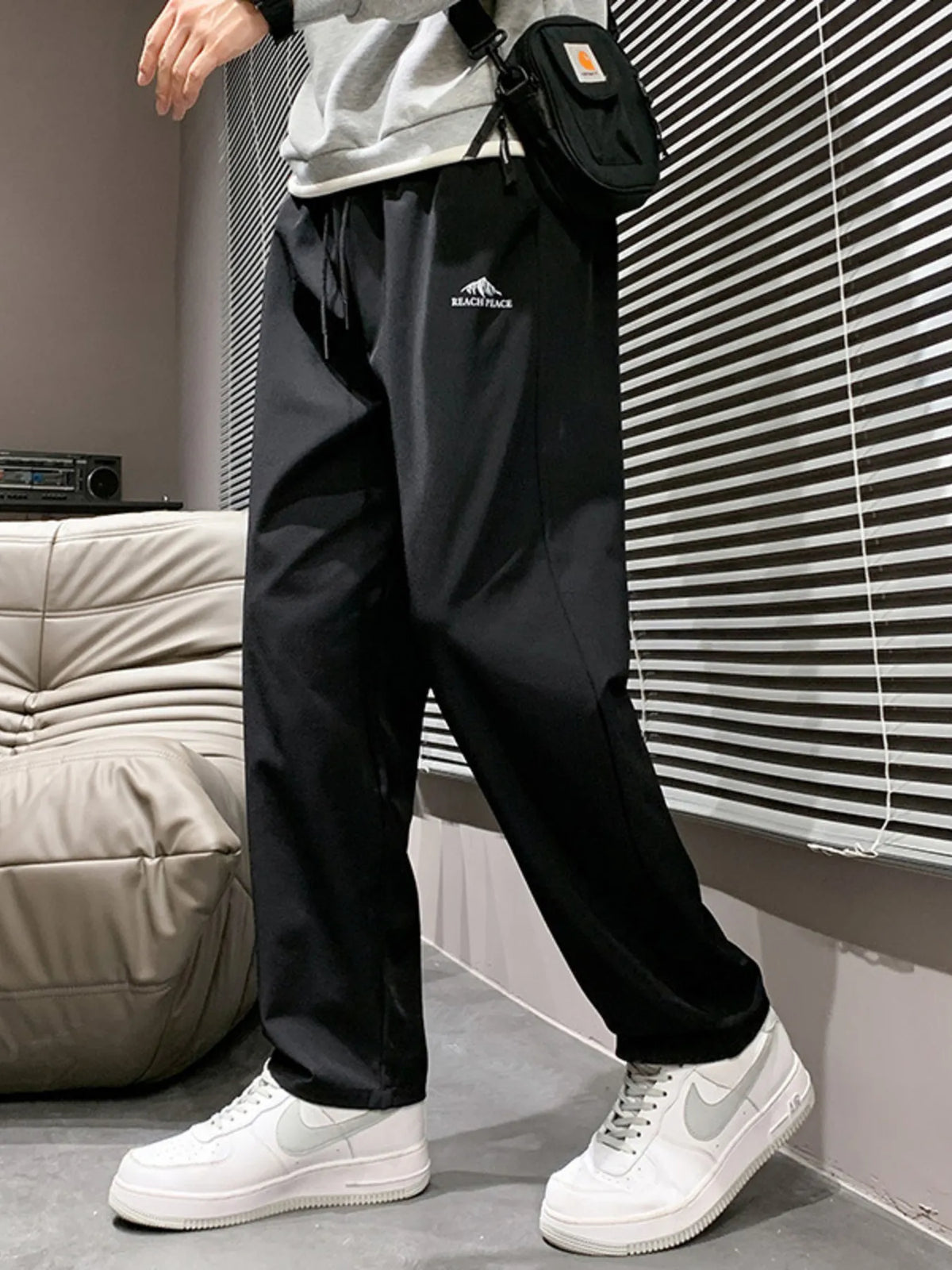 Men's Plus Size Relaxed Fit Drawstring Pants in Black