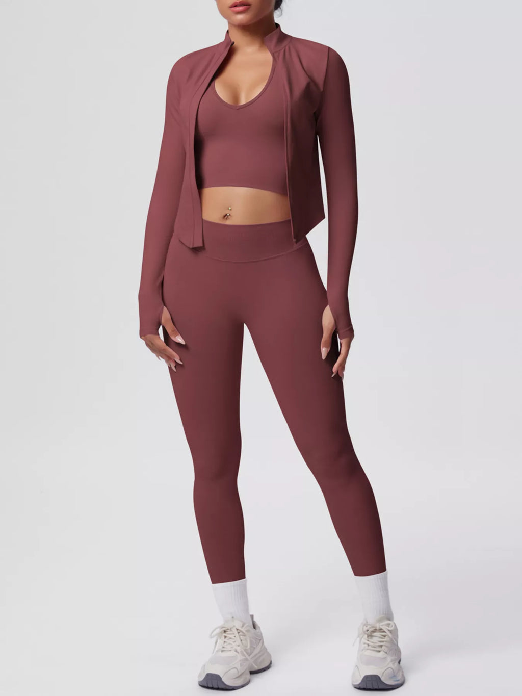Tank & Zip-Up Jacket and Leggings Three-Piece Active Set - Lilixa.store