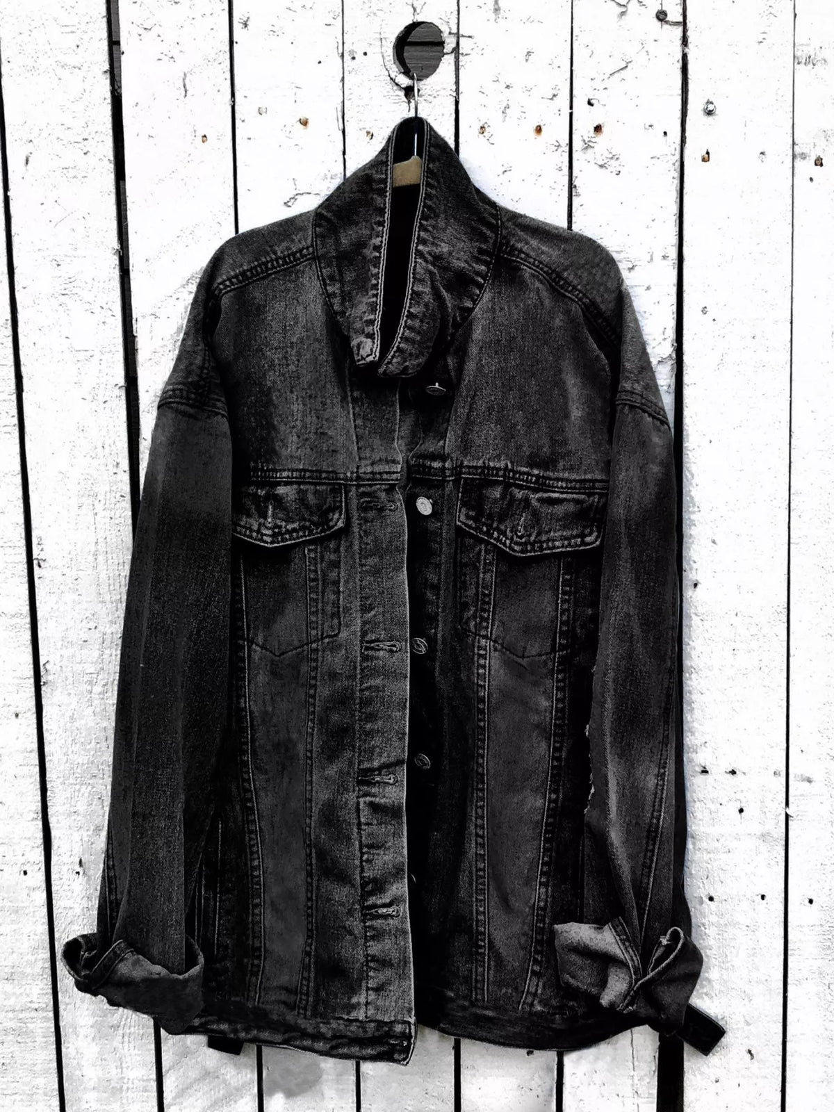 Full Size Angel Wings Graphic Back Denim Jacket Plus Size