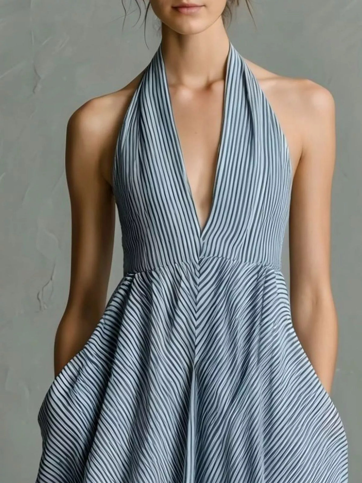 Full Size Striped Halter Neck Maxi Dress with Pockets Plus Size - Lilixa.store