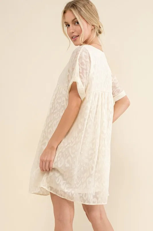 And The Why Woven Leopard Baby Doll Roll-Sleeve Casual Dress - Lilixa.store