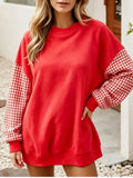 Contrast Gingham Long Sleeve Sweatshirt - Lilixa.store