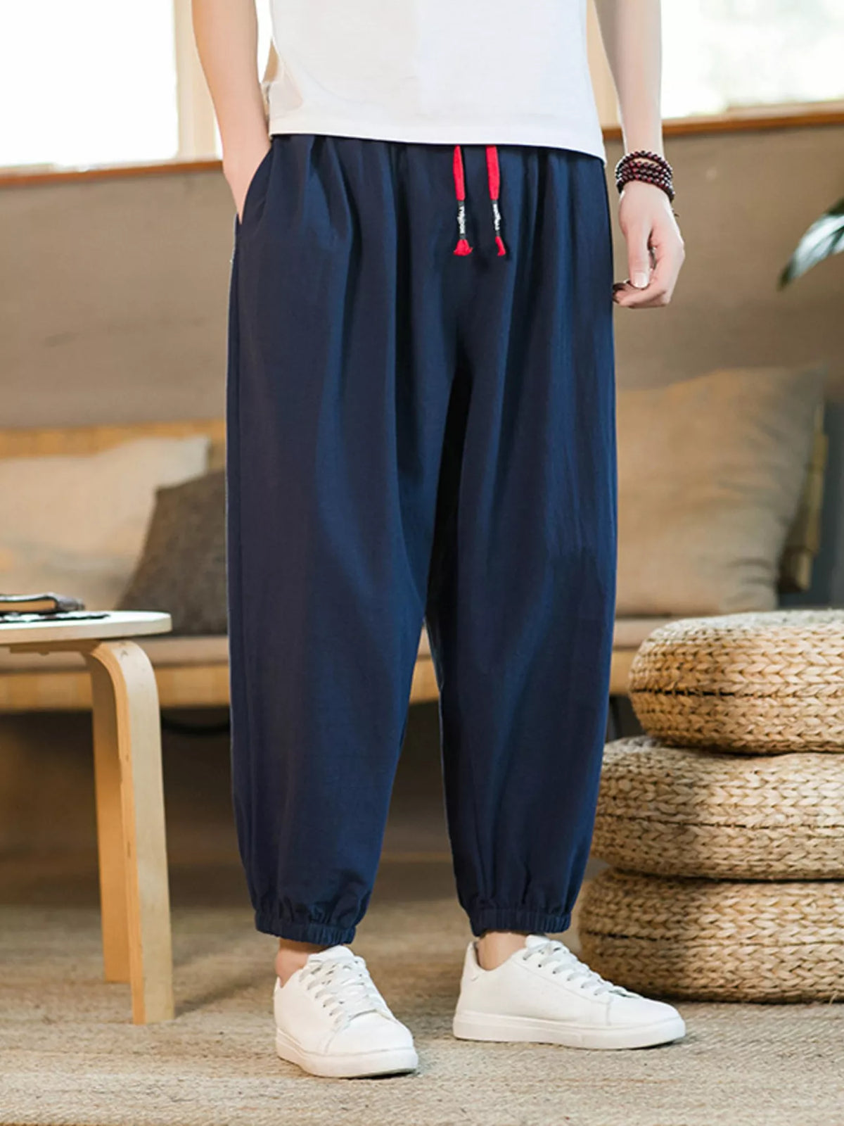 Men's Plus Size Casual Loose Fit Drawstring Joggers in Navy