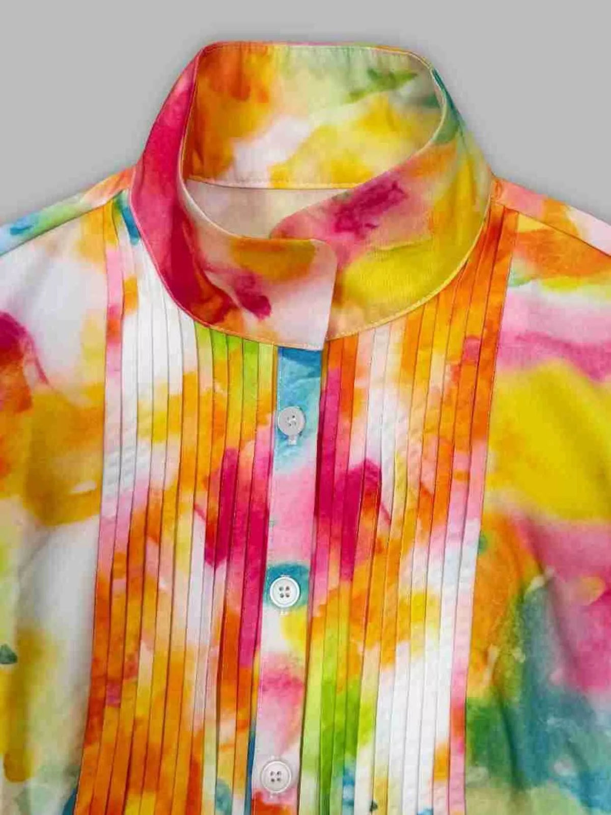 Watercolor Print Long-Sleeve Button-Down Maxi Dress - Lilixa.store