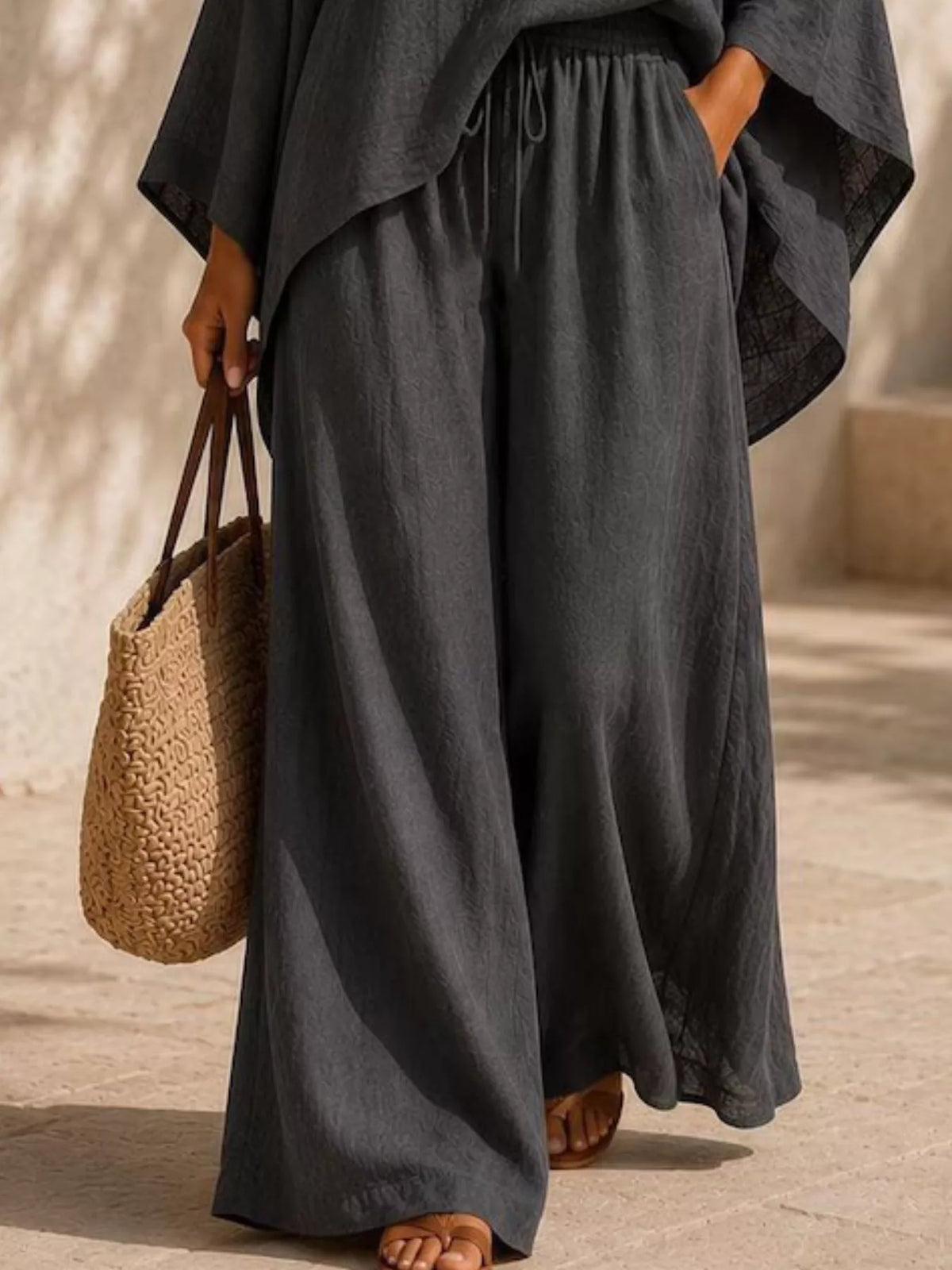 Full Size Loose Fit Top and Wide-Leg Pants Set Plus Size - Lilixa.store
