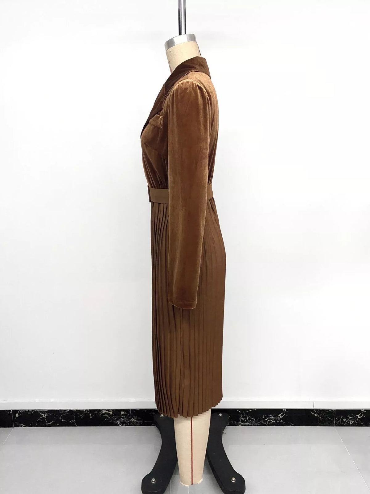 Velvet Pleated Midi Blazer Dress