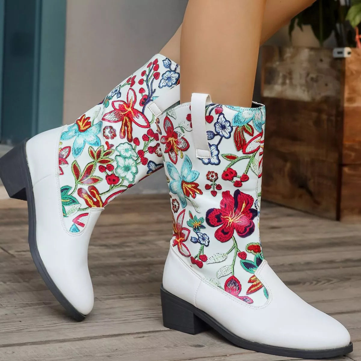 Floral Block Heel Boots, view 10