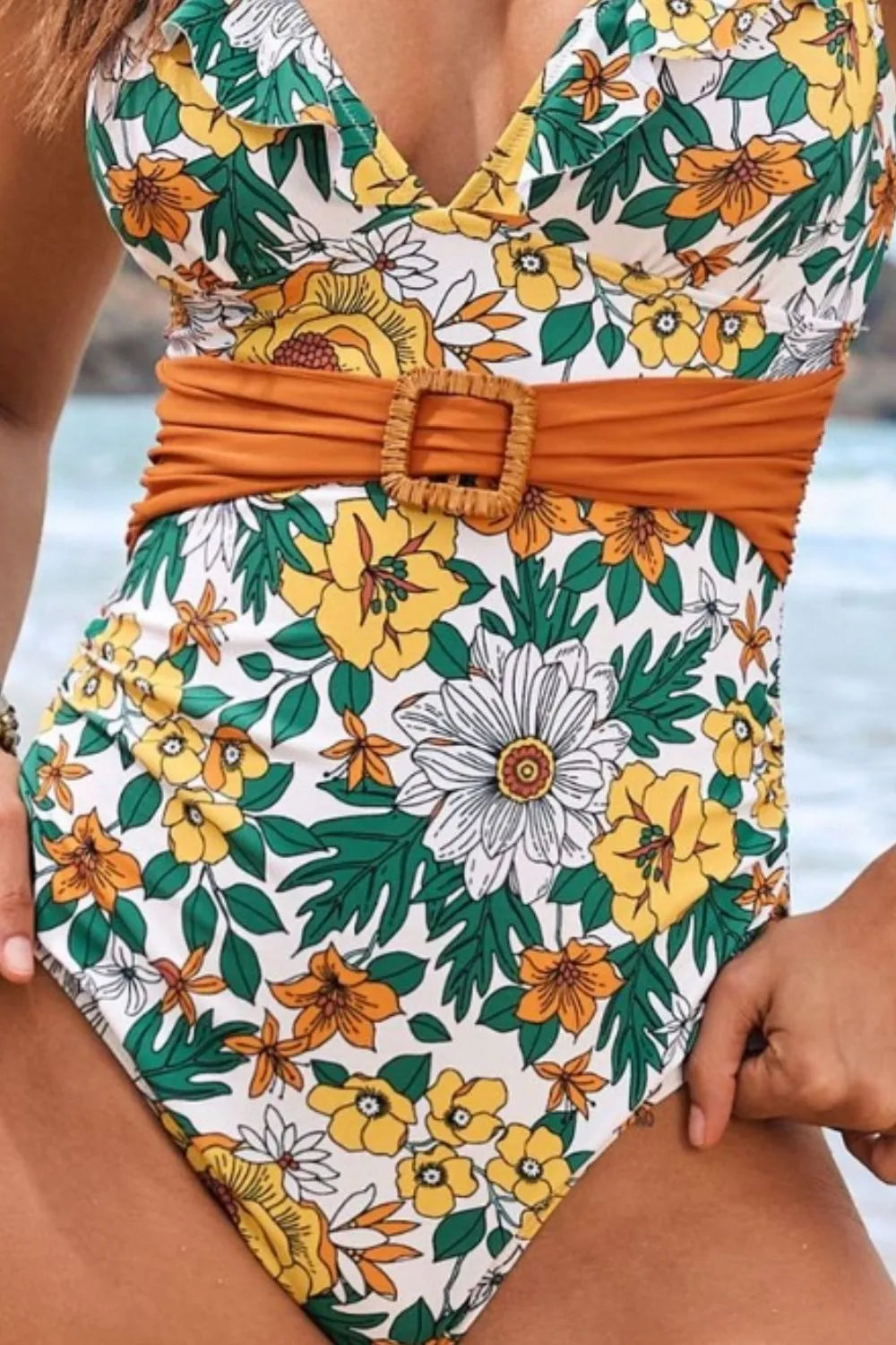 Ruffled Plunge Floral One-Piece Swimwear - Lilixa.store