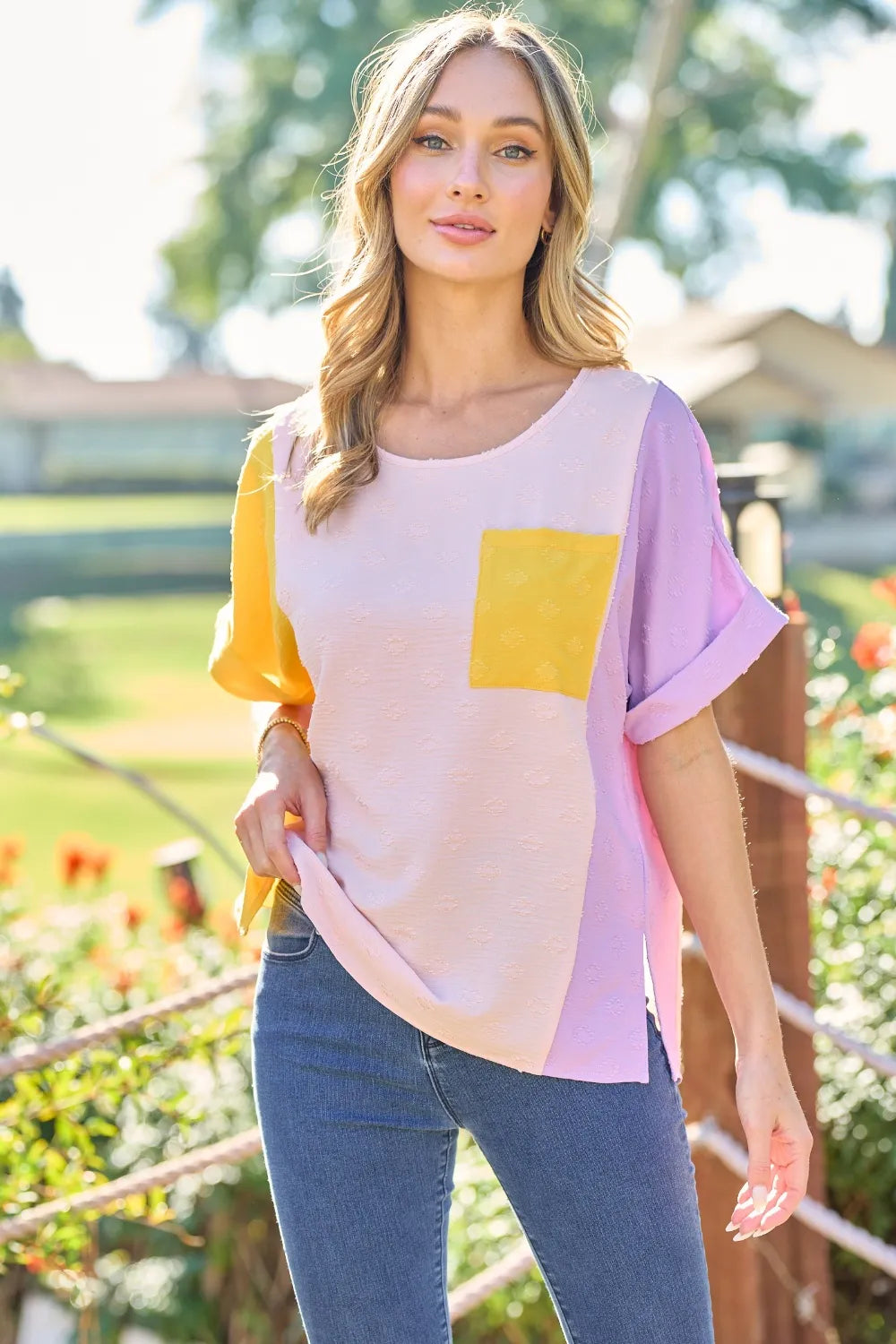 Hailey & Co Full Size Color Block Short Sleeve Top - Lilixa.store