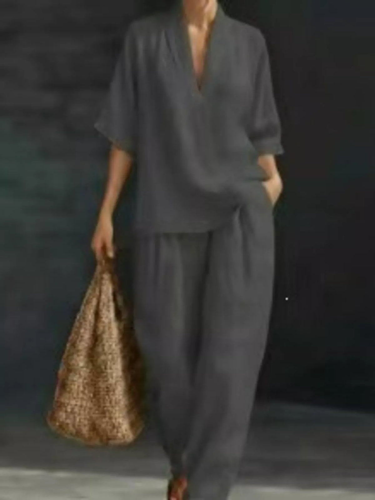 Full Size Half Sleeve Top and Wide Leg Pants Set Plus Size