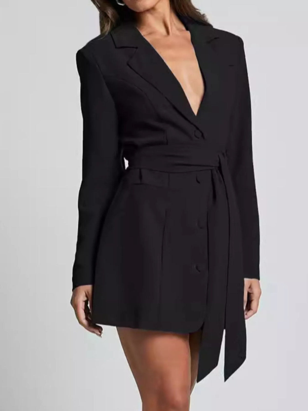 Lapel Collar Tie Waist Blazer - Lilixa.store