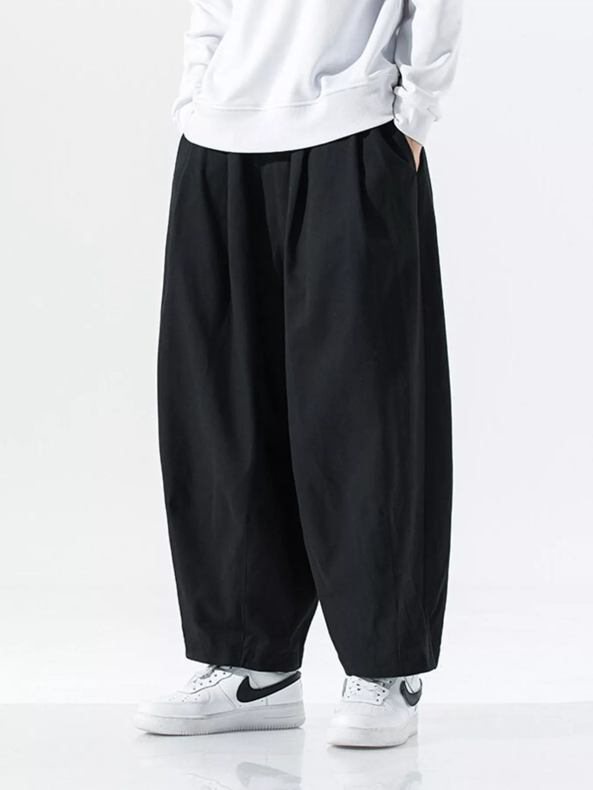 Men's Plus Size Wide Leg Casual Pants in Black