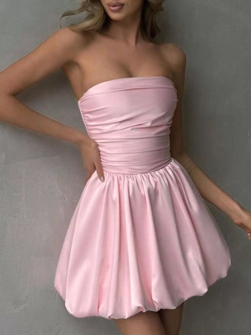 Strapless Ruched Mini Bubble Dress - Lilixa.store