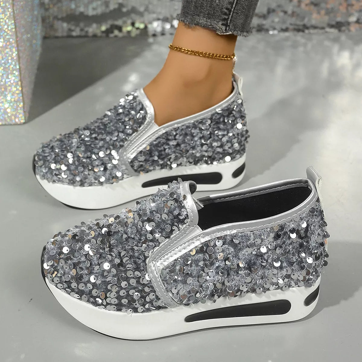 Sequin Round Toe Slip-Ons - Lilixa.store