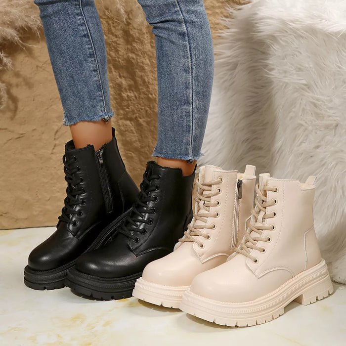 Lace Up Round Toe Platform Boots - Lilixa.store