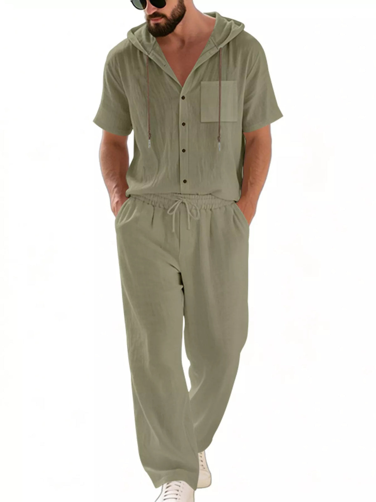 Men's Full Size Casual Hooded Short Sleeve Shirt and Pants Two-Piece Set Plus Size - Lilixa.store