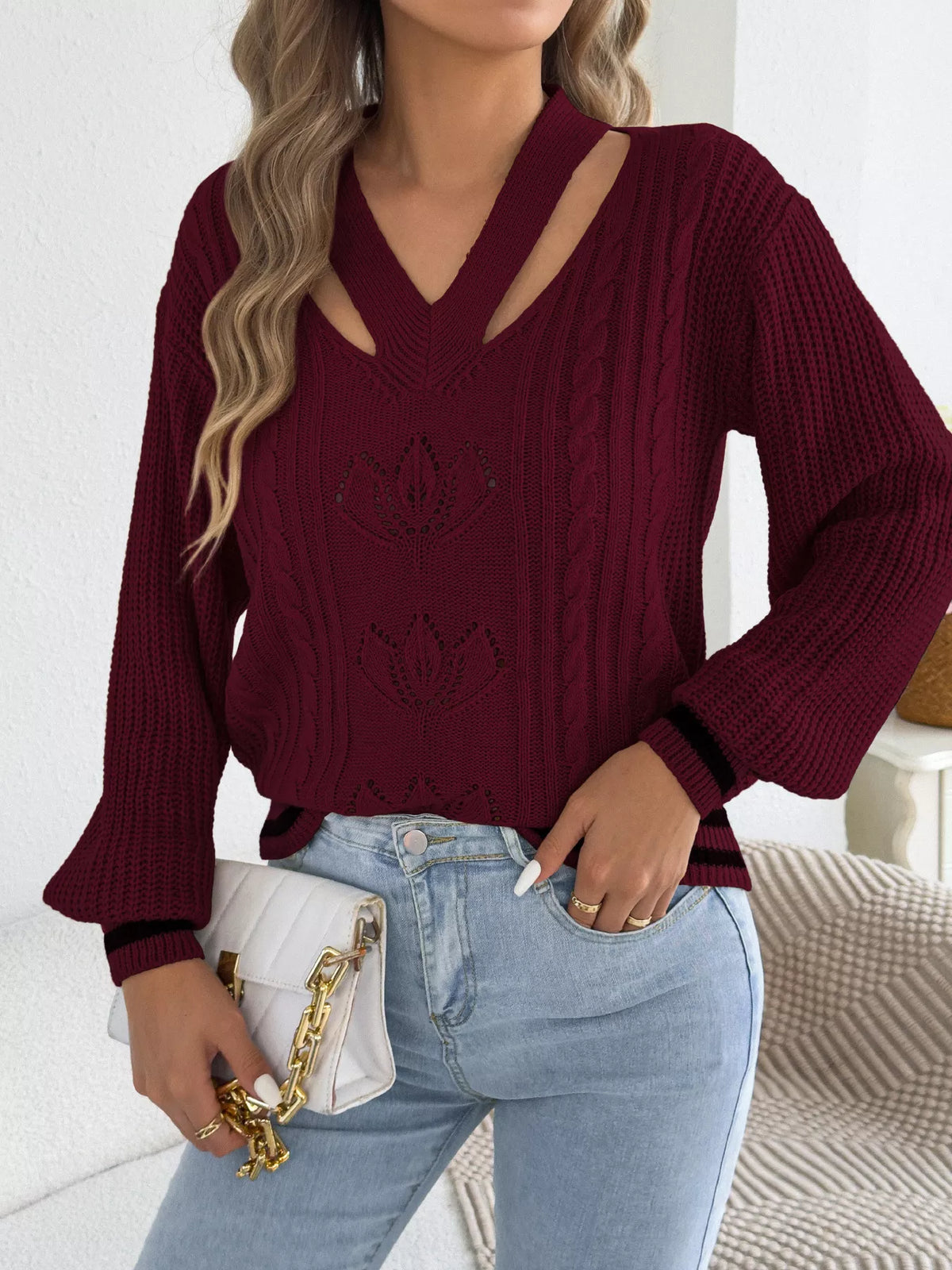 Cutout Cable Knit Sweater